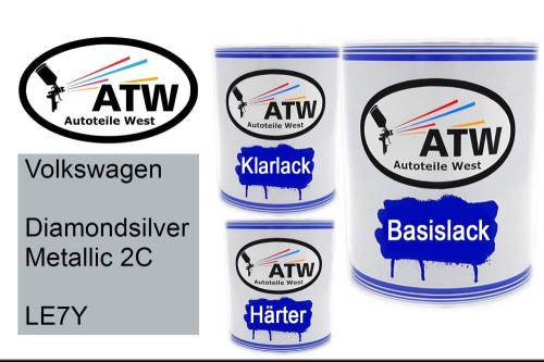 Volkswagen, Diamondsilver Metallic 2C, LE7Y: 1L Lackdose + 1L Klarlack + 500ml Härter - Set, von ATW Autoteile West.